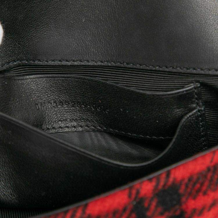 Pre Owned Saint Laurent Paris Red Baby Chevron Tartan Wool Monogram Classic Chain Bag