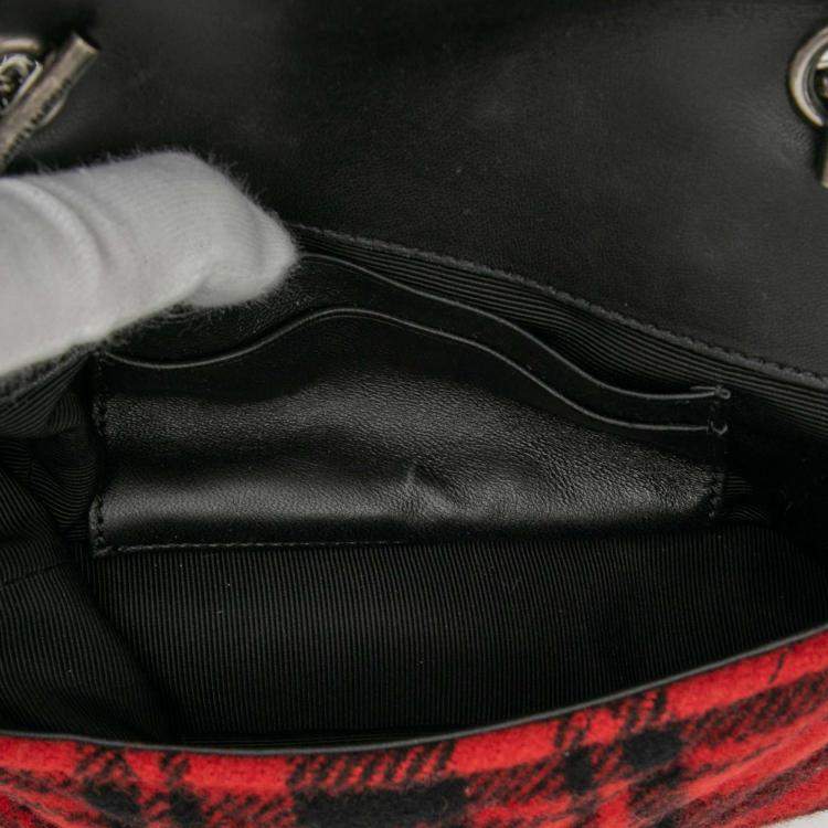 Pre Owned Saint Laurent Paris Red Baby Chevron Tartan Wool Monogram Classic Chain Bag