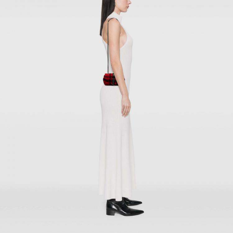 Pre Owned Saint Laurent Paris Red Baby Chevron Tartan Wool Monogram Classic Chain Bag