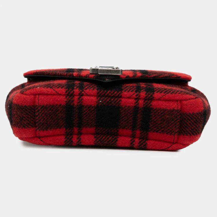 Pre Owned Saint Laurent Paris Red Baby Chevron Tartan Wool Monogram Classic Chain Bag