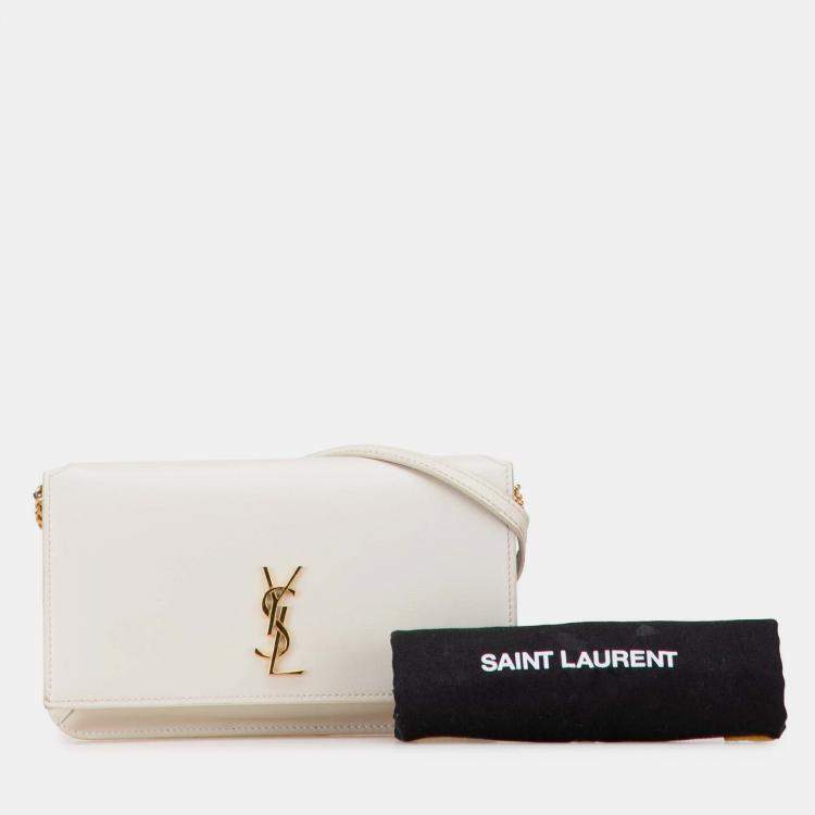 Pre Owned Saint Laurent Paris White Smooth Leather Cassandre Phone Holder