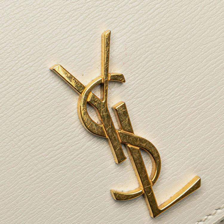 Pre Owned Saint Laurent Paris White Smooth Leather Cassandre Phone Holder