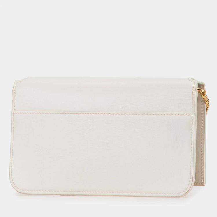 Pre Owned Saint Laurent Paris White Smooth Leather Cassandre Phone Holder