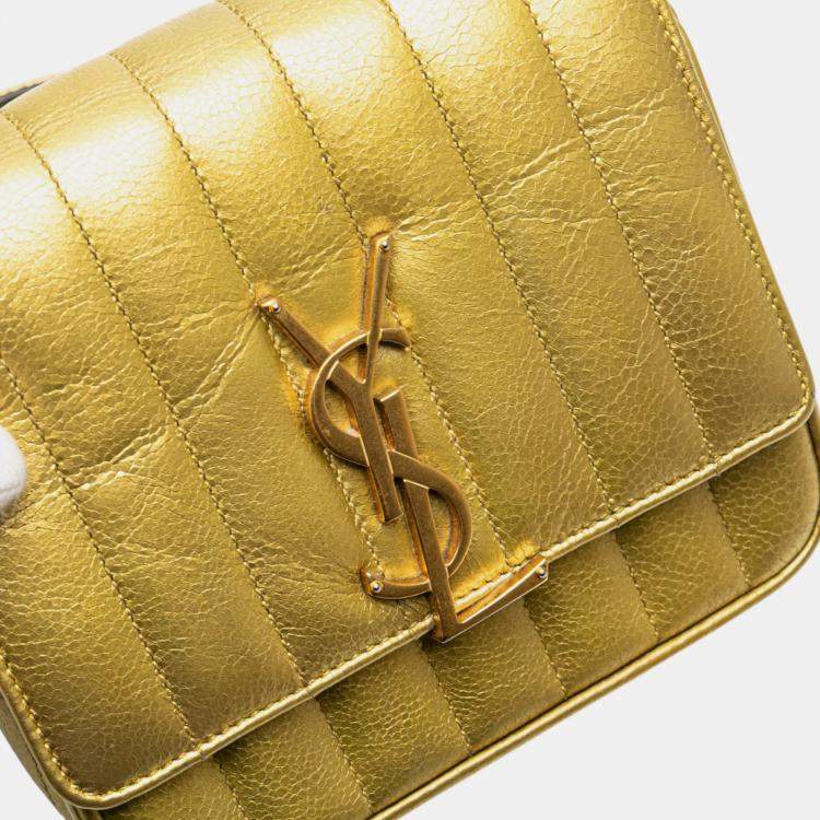 Pre Owned Saint Laurent Paris Gold Small Metallic Grain De Poudre Monogram Vicky Chain Bag