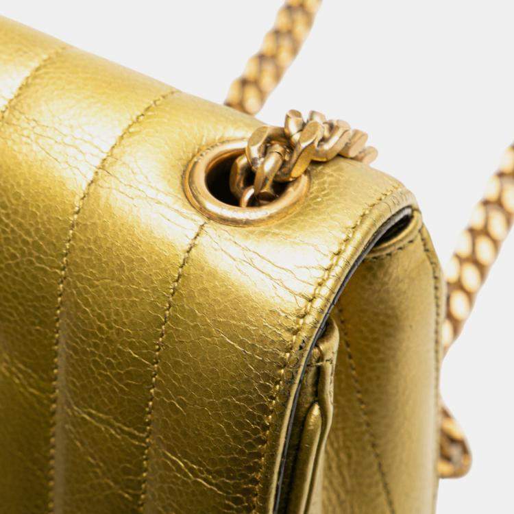 Pre Owned Saint Laurent Paris Gold Small Metallic Grain De Poudre Monogram Vicky Chain Bag