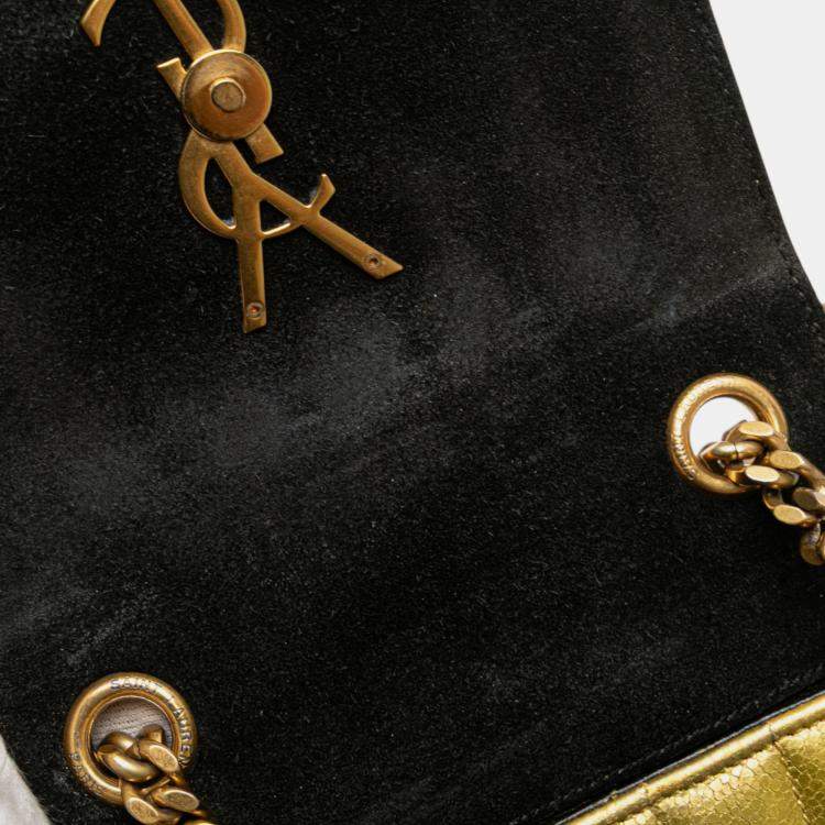 Pre Owned Saint Laurent Paris Gold Small Metallic Grain De Poudre Monogram Vicky Chain Bag