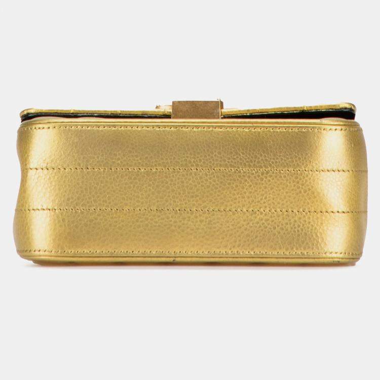 Pre Owned Saint Laurent Paris Gold Small Metallic Grain De Poudre Monogram Vicky Chain Bag