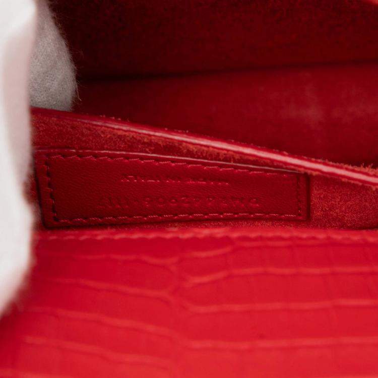 Pre Owned Saint Laurent Paris Red Medium Croc Embossed Monogram Sunset Bag