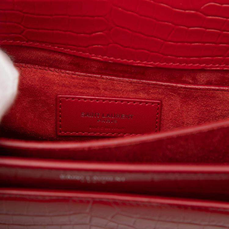 Pre Owned Saint Laurent Paris Red Medium Croc Embossed Monogram Sunset Bag