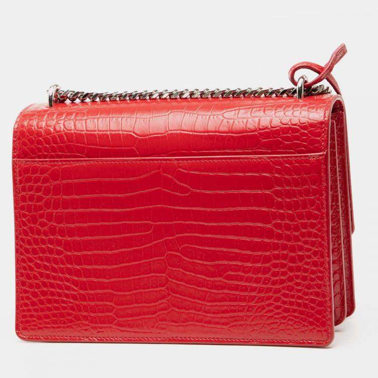 Pre Owned Saint Laurent Paris Red Medium Croc Embossed Monogram Sunset Bag