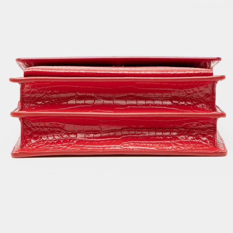 Pre Owned Saint Laurent Paris Red Medium Croc Embossed Monogram Sunset Bag