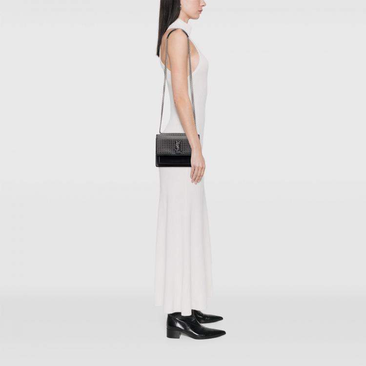 مملوكة مسبقًا Saint Laurent Paris Black Medium Studded Calfskin Monogram Sunset Crossbody