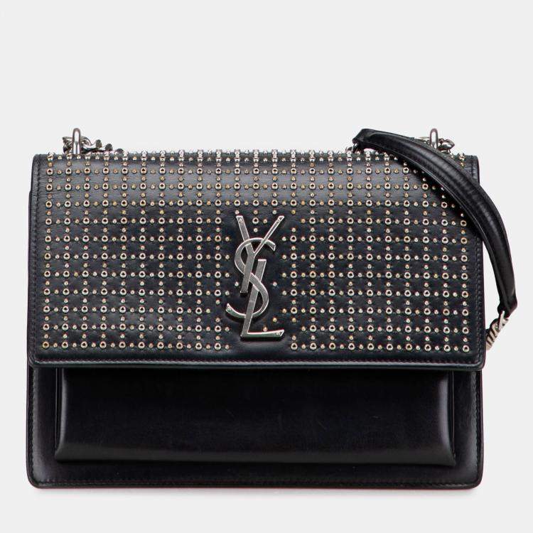 مملوكة مسبقًا Saint Laurent Paris Black Medium Studded Calfskin Monogram Sunset Crossbody