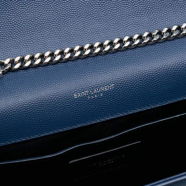 Pre Owned Saint Laurent Paris Blue Medium Grain De Poudre Monogram Kate Crossbody
