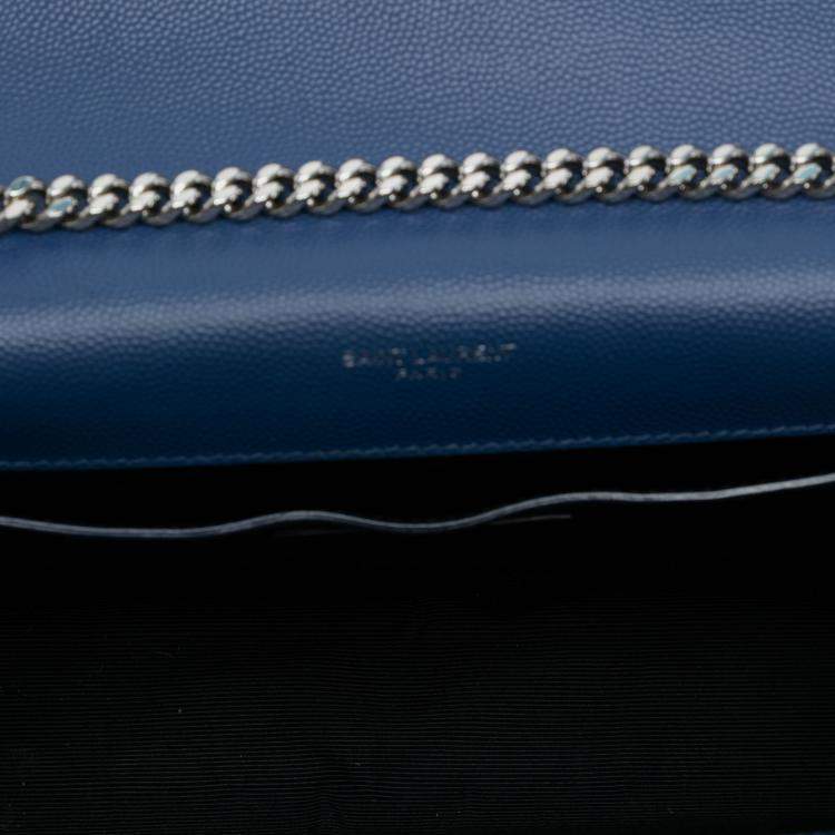 Pre Owned Saint Laurent Paris Blue Medium Grain De Poudre Monogram Kate Crossbody