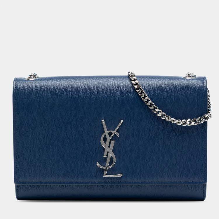 Pre Owned Saint Laurent Paris Blue Medium Grain De Poudre Monogram Kate Crossbody