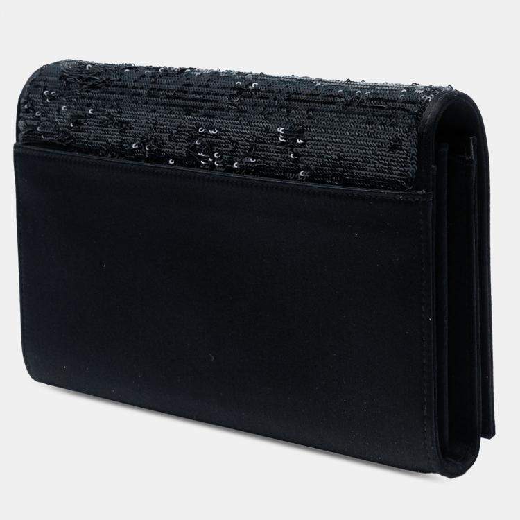 مملوكة مسبقًا Saint Laurent Paris Black Sequin Monogram Kate Wallet on Chain