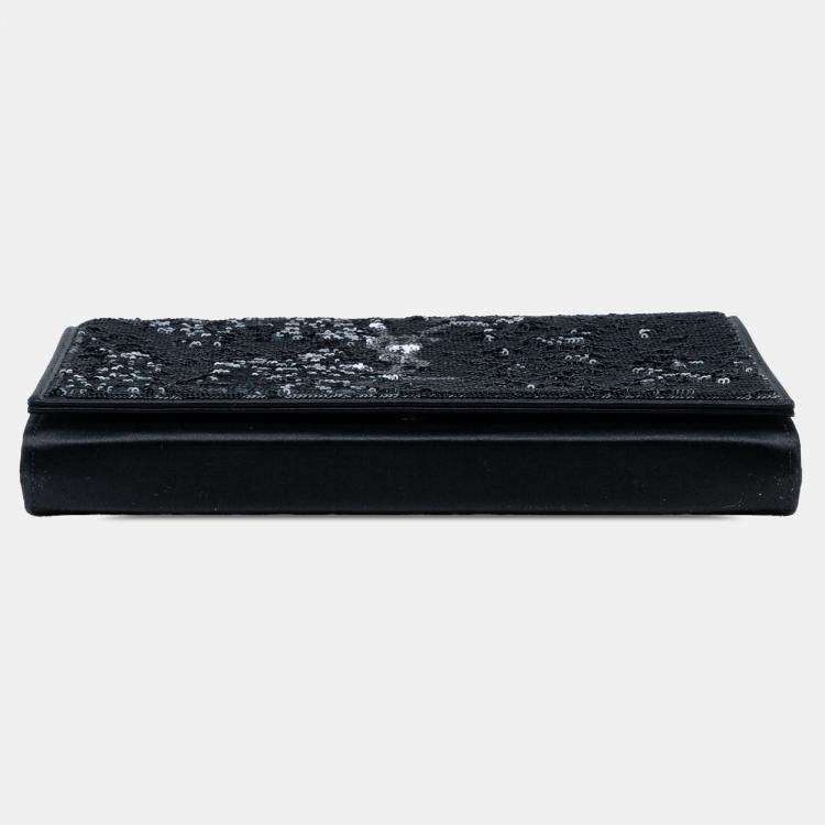 مملوكة مسبقًا Saint Laurent Paris Black Sequin Monogram Kate Wallet on Chain