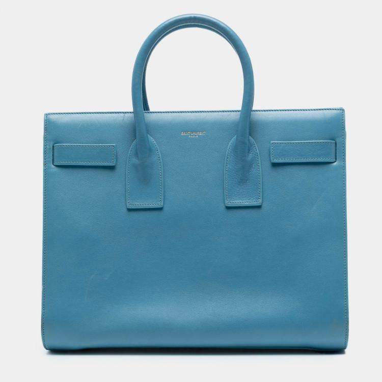 Pre Owned Saint Laurent Paris Blue Small Leather Sac De Jour Satchel