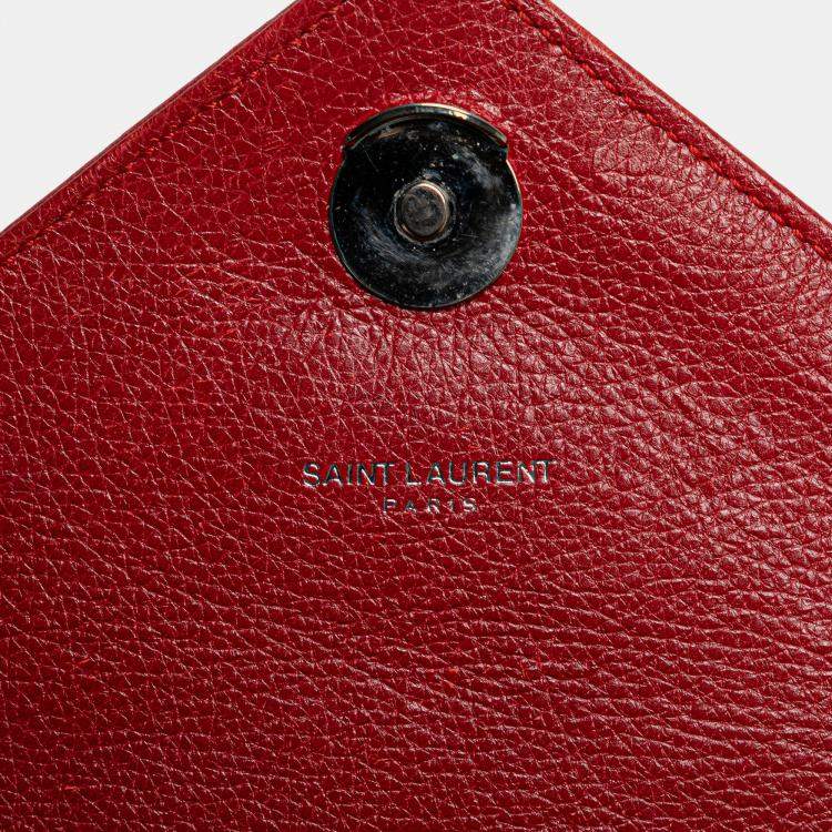 Pre Owned Saint Laurent Paris Red Medium Chevron Sheepskin Monogram College Satchel