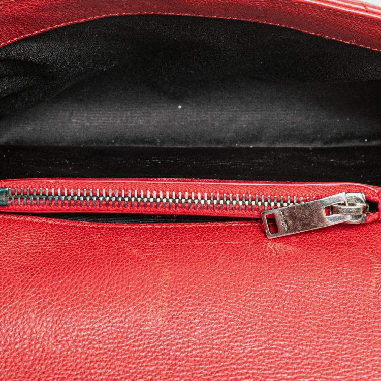 Pre Owned Saint Laurent Paris Red Medium Chevron Sheepskin Monogram College Satchel