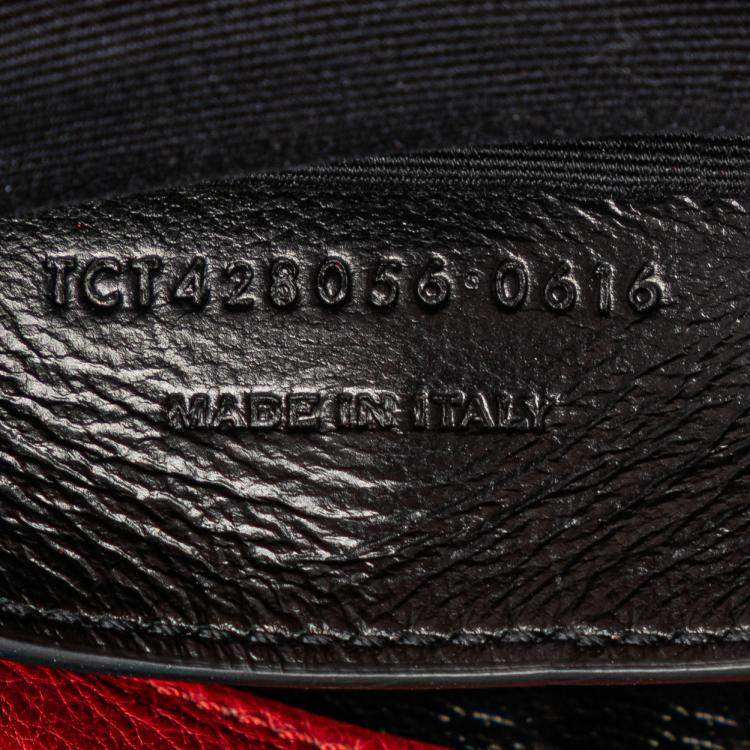 Pre Owned Saint Laurent Paris Red Medium Chevron Sheepskin Monogram College Satchel