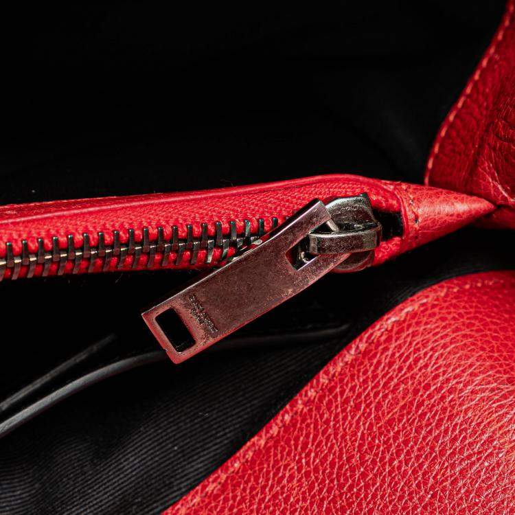 Pre Owned Saint Laurent Paris Red Medium Chevron Sheepskin Monogram College Satchel