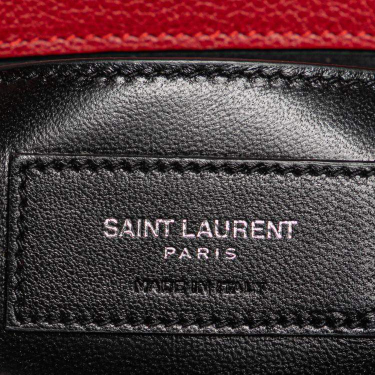 Pre Owned Saint Laurent Paris Red Medium Chevron Sheepskin Monogram College Satchel