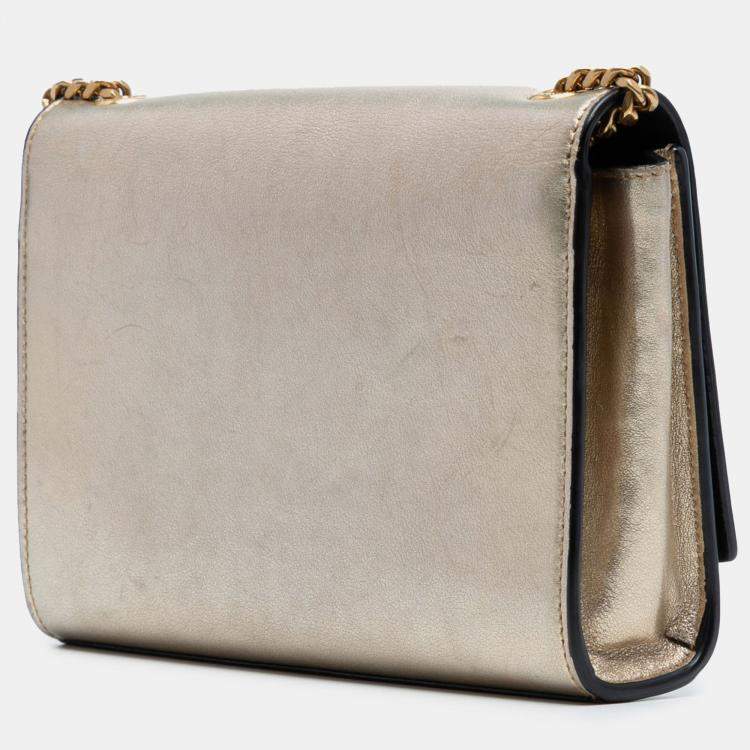 Pre Owned Saint Laurent Paris Gold Small Metallic Calfskin Monogram Kate Crossbody