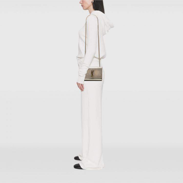 Pre Owned Saint Laurent Paris Gold Small Metallic Calfskin Monogram Kate Crossbody
