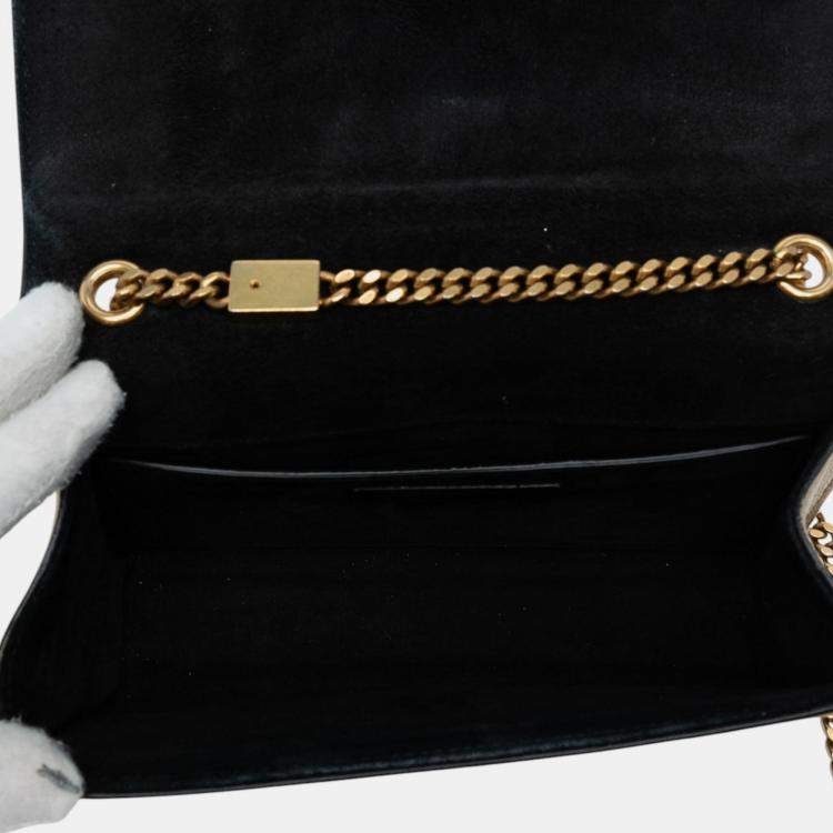 Pre Owned Saint Laurent Paris Gold Small Metallic Calfskin Monogram Kate Crossbody