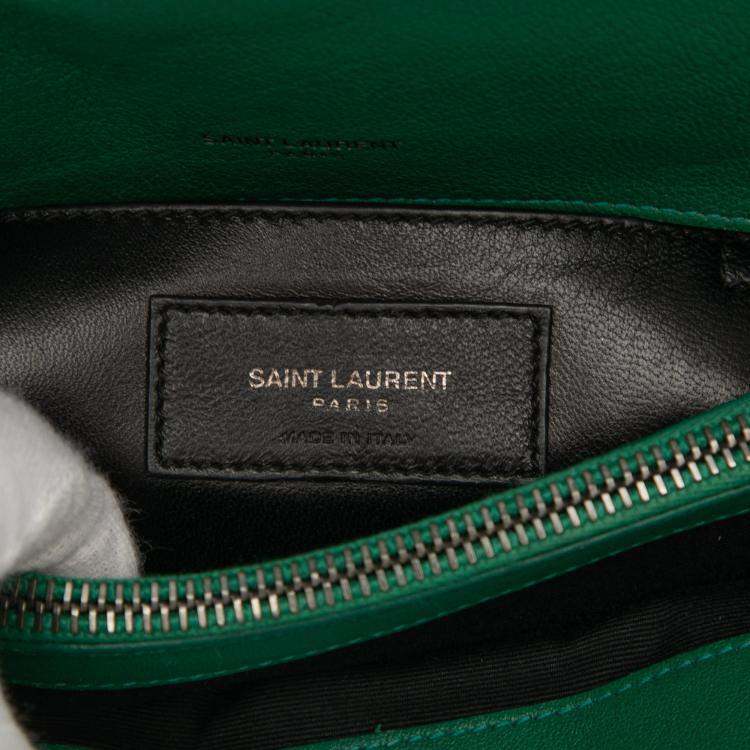 Pre Owned Saint Laurent Paris Green Medium Quilted Chevron Sheepskin College Satchel
