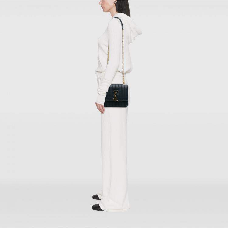 Pre Owned Saint Laurent Paris Blue Medium Lambskin Monogram Vicky Chain Bag