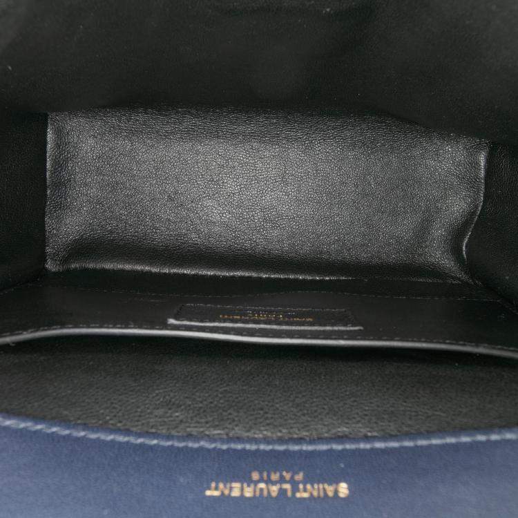 Pre Owned Saint Laurent Paris Blue Medium Lambskin Monogram Vicky Chain Bag