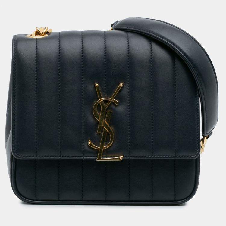 Pre Owned Saint Laurent Paris Blue Medium Lambskin Monogram Vicky Chain Bag