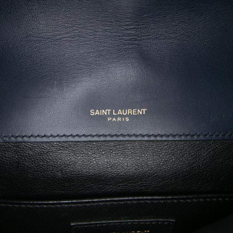 Pre Owned Saint Laurent Paris Blue Medium Lambskin Monogram Vicky Chain Bag