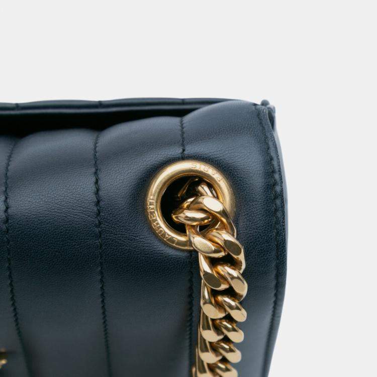 Pre Owned Saint Laurent Paris Blue Medium Lambskin Monogram Vicky Chain Bag