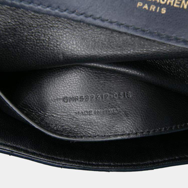 Pre Owned Saint Laurent Paris Blue Medium Lambskin Monogram Vicky Chain Bag