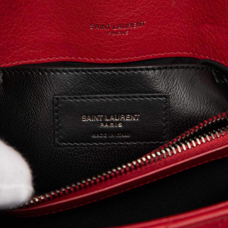 Pre Owned Saint Laurent Paris Red Medium Quilted Chevron Sheepskin College Satchel