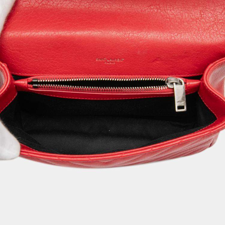 Pre Owned Saint Laurent Paris Red Medium Quilted Chevron Sheepskin College Satchel