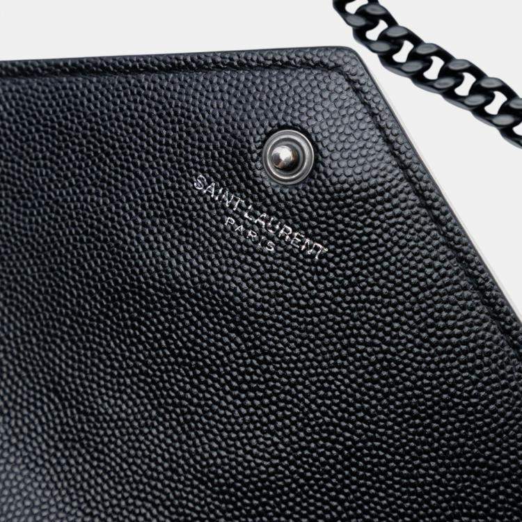Pre Owned Saint Laurent Paris Black Grain De Poudre Matelasse Chevron Monogram Chain Wallet