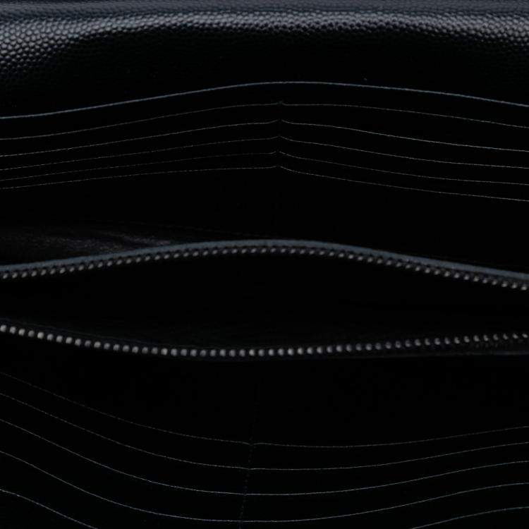 Pre Owned Saint Laurent Paris Black Grain De Poudre Matelasse Chevron Monogram Chain Wallet