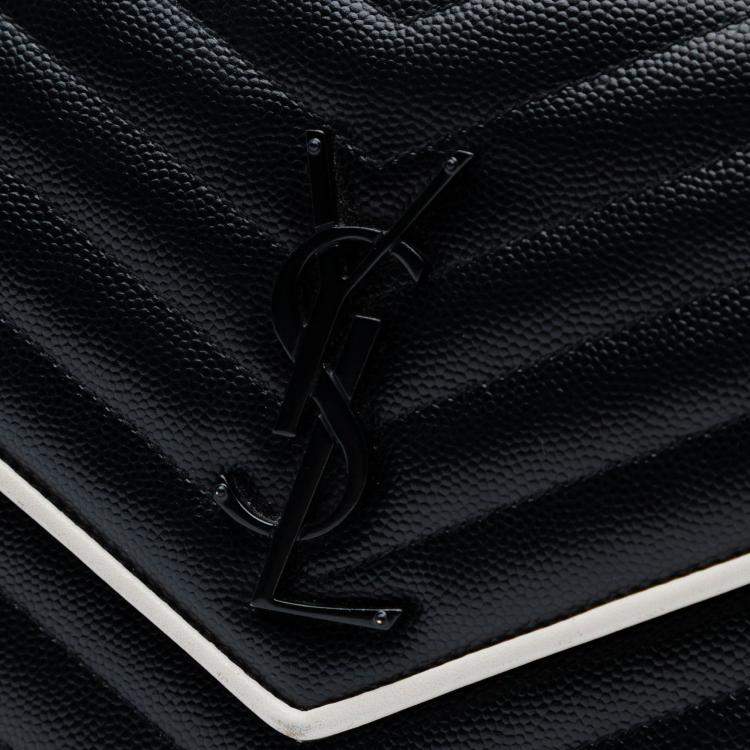 Pre Owned Saint Laurent Paris Black Grain De Poudre Matelasse Chevron Monogram Chain Wallet