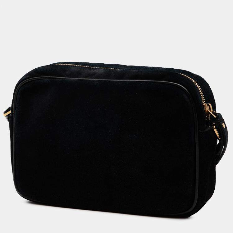 مملوكة مسبقًا Saint Laurent Paris Black Suede Crystal Monogram Lou Camera Bag