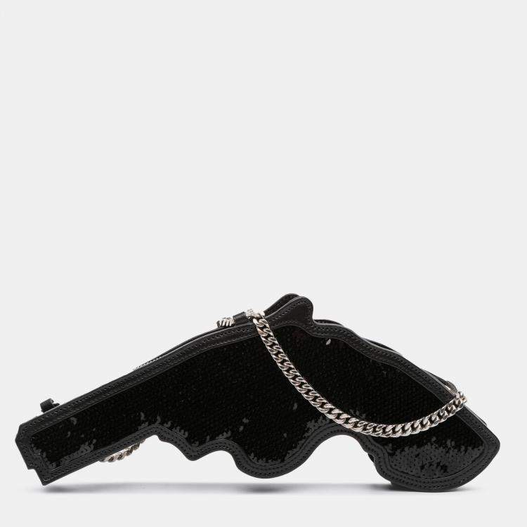 Pre Owned Saint Laurent Paris Black Sequined Bo Gun Chain Crossbody