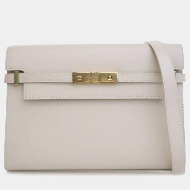 Pre Owned Saint Laurent Paris White Medium Leather Manhattan Shoulder Bag