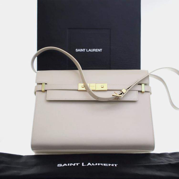 Pre Owned Saint Laurent Paris White Medium Leather Manhattan Shoulder Bag