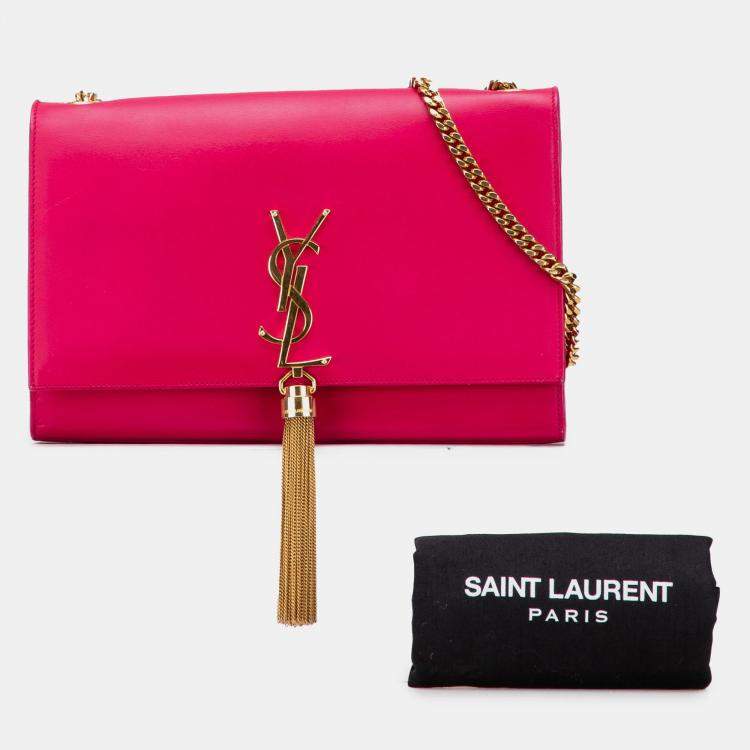 مملوكة مسبقًا Saint Laurent Paris Pink Medium Smooth Calfskin Classic Monogram Kate Tassel Crossbody