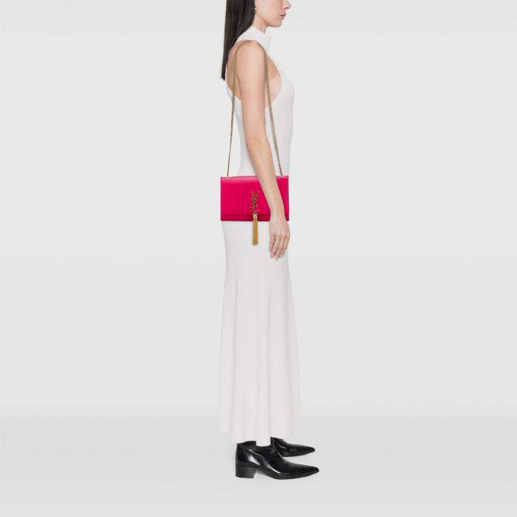 مملوكة مسبقًا Saint Laurent Paris Pink Medium Smooth Calfskin Classic Monogram Kate Tassel Crossbody