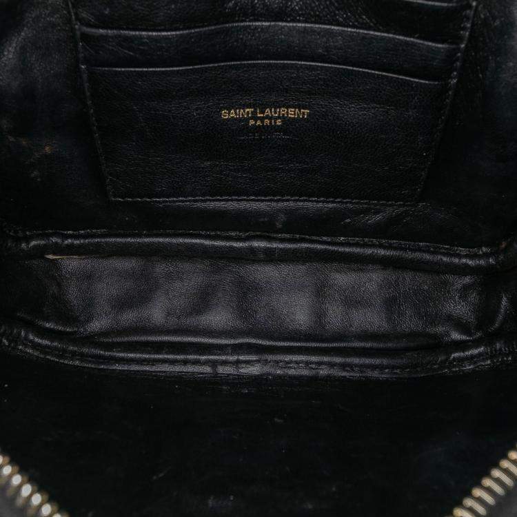 Pre Owned Saint Laurent Paris Black Mini Croc Embossed Patent Monogram Lou Camera Bag